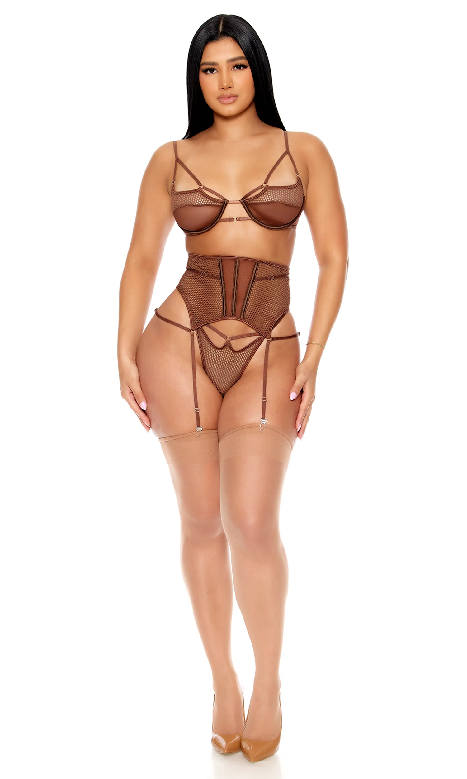 Caught Up O-Net 3-Piece Bra and Waist Cincher Lingerie Set - Image 4