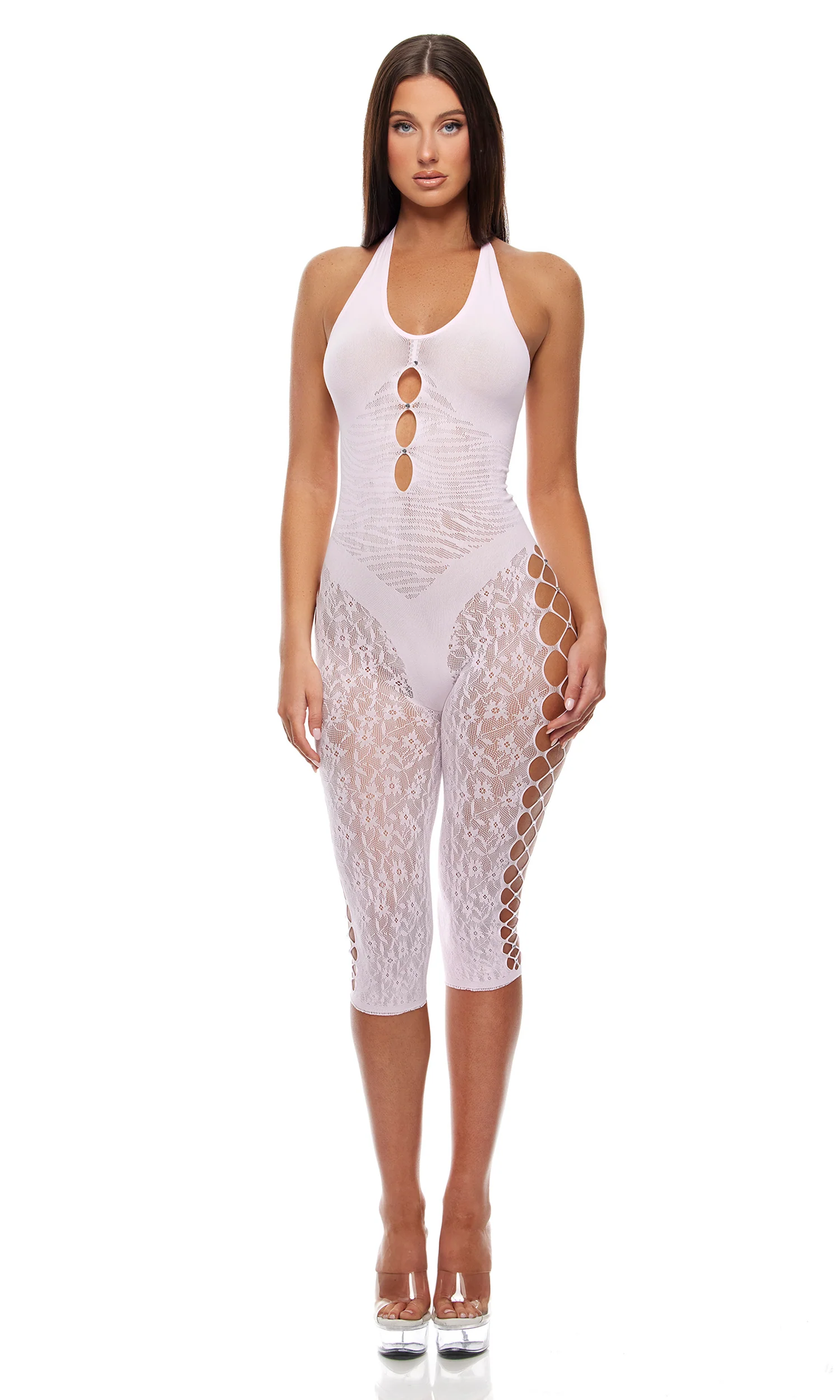 Cross Your Mind Capri Bodystocking - Light Pink - Image 3
