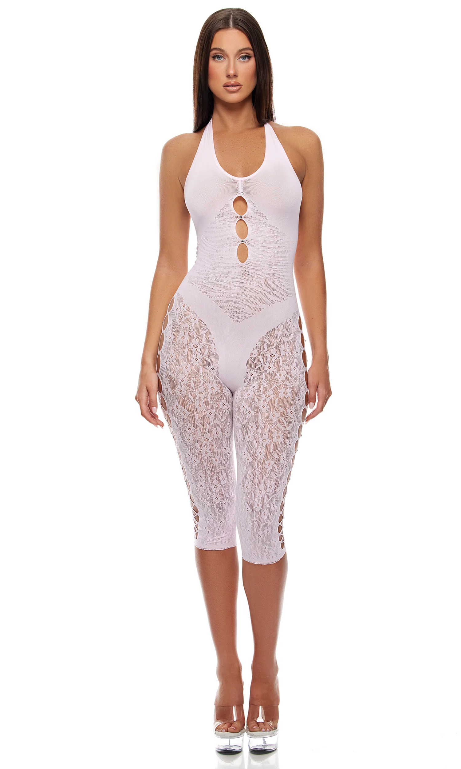 Cross Your Mind Capri Bodystocking - Light Pink - Image 4