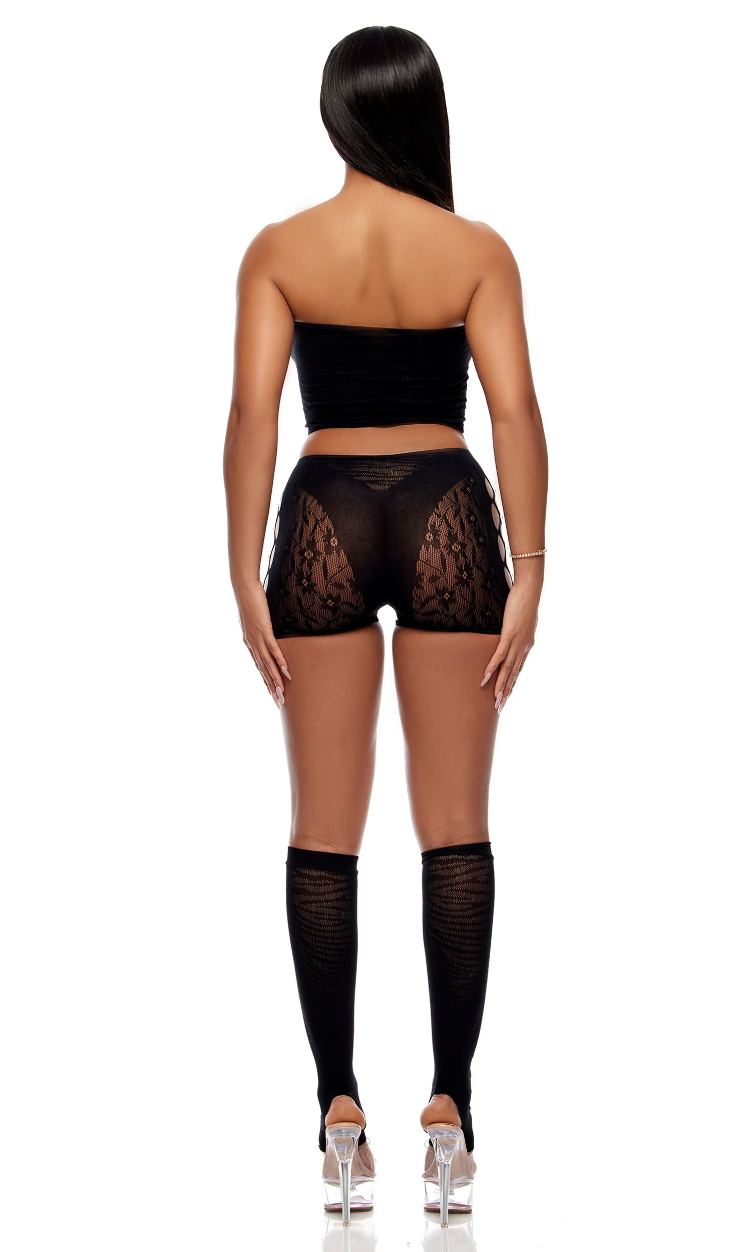 Cross Your Mind 3-Piece Top and Briefs Bodystocking Lingerie Set - Black - Image 2