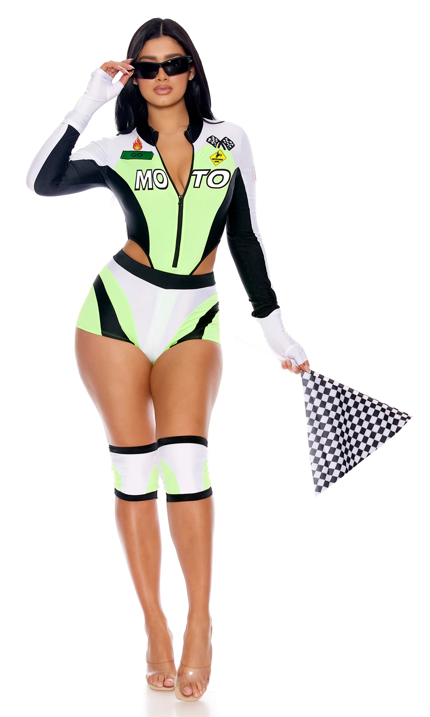 Green Light Go 5-Piece Women's Sexy Motocross Racer Costume - Image 5