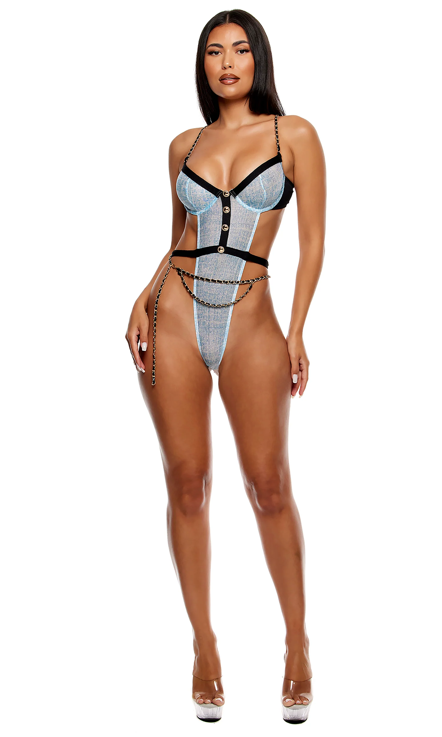 Keep It Classy 2-Piece Mesh Teddy Lingerie Set - Ice Blue - Image 3