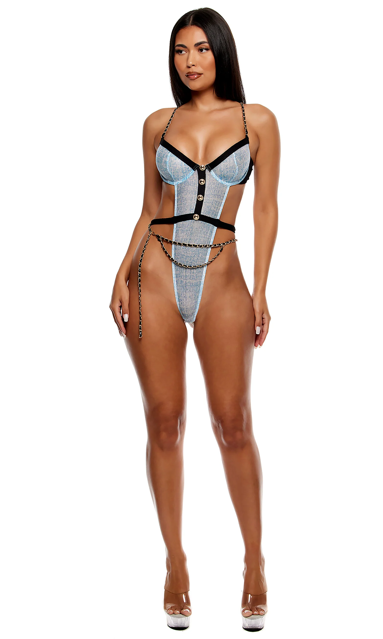 Keep It Classy 2-Piece Mesh Teddy Lingerie Set - Ice Blue - Image 4