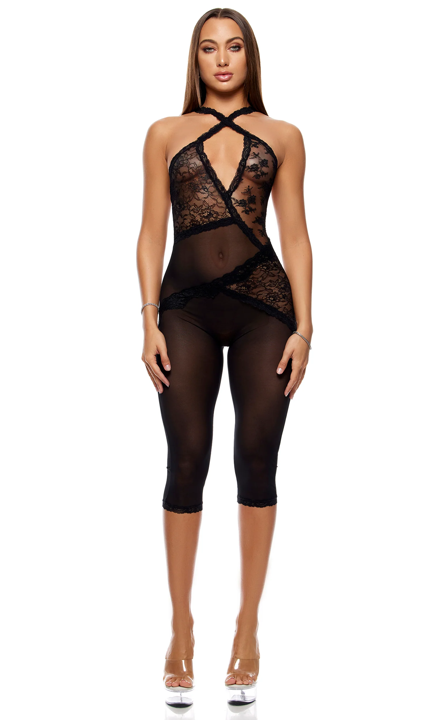 Patch of Petals Lace Capri Catsuit - Black - Image 5