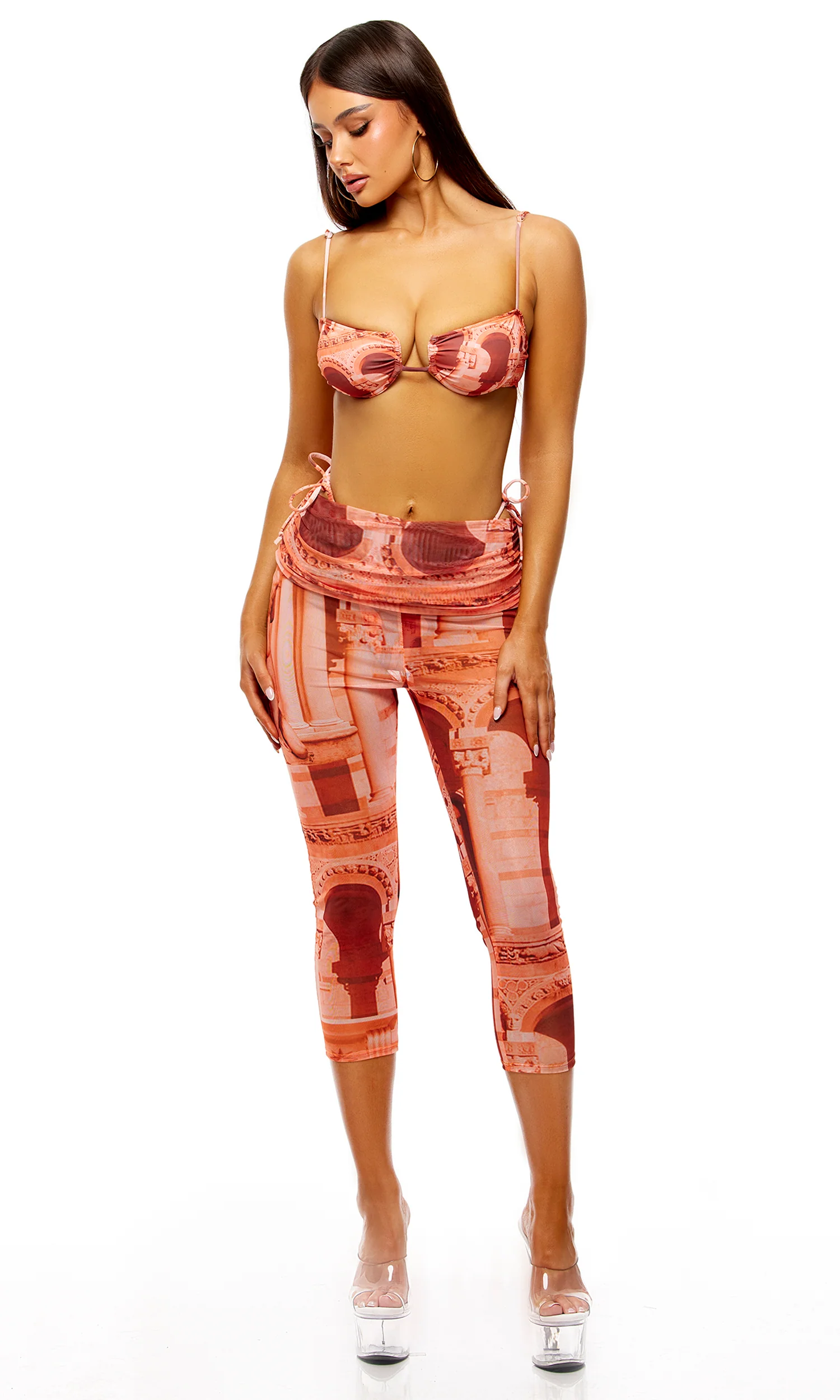 Poolside Cabana Renaissance Print Coverup Capris - Orange - Image 3