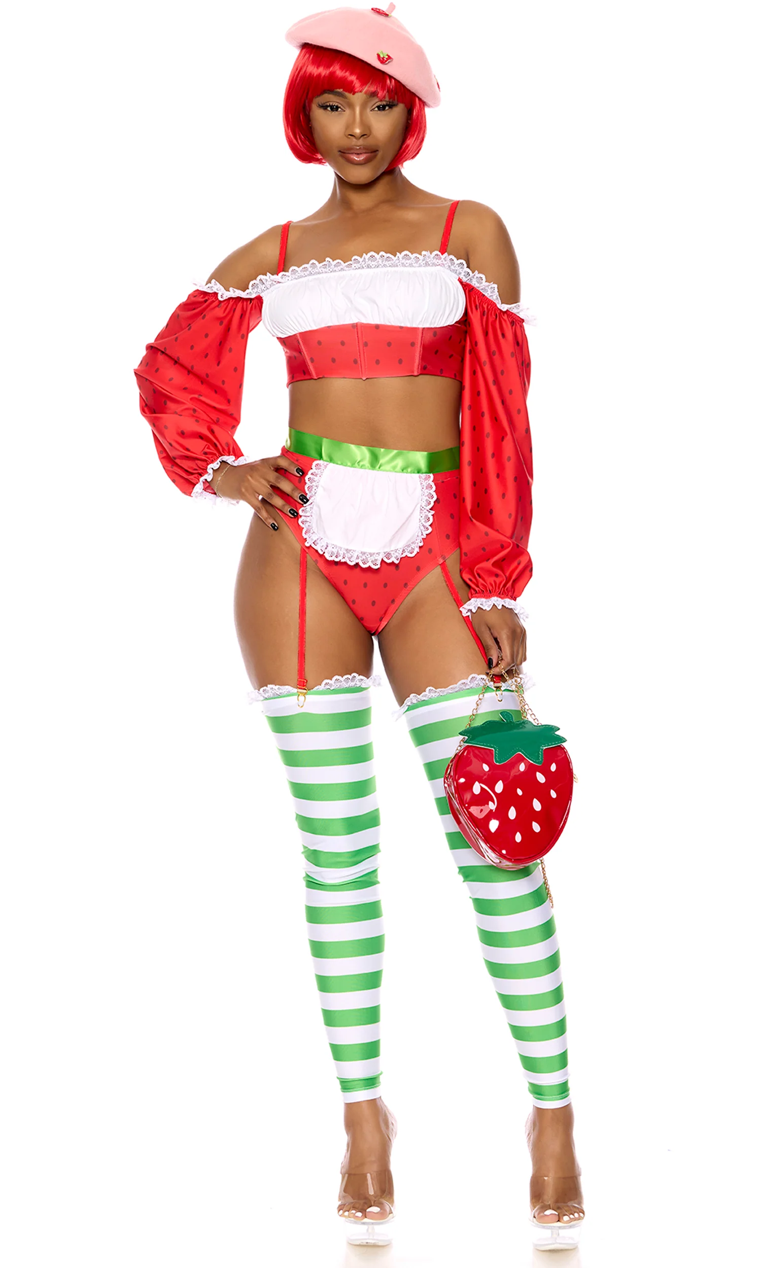 Strawberry Shortie 4-Piece Women's Cartoon Character Costume - Image 4