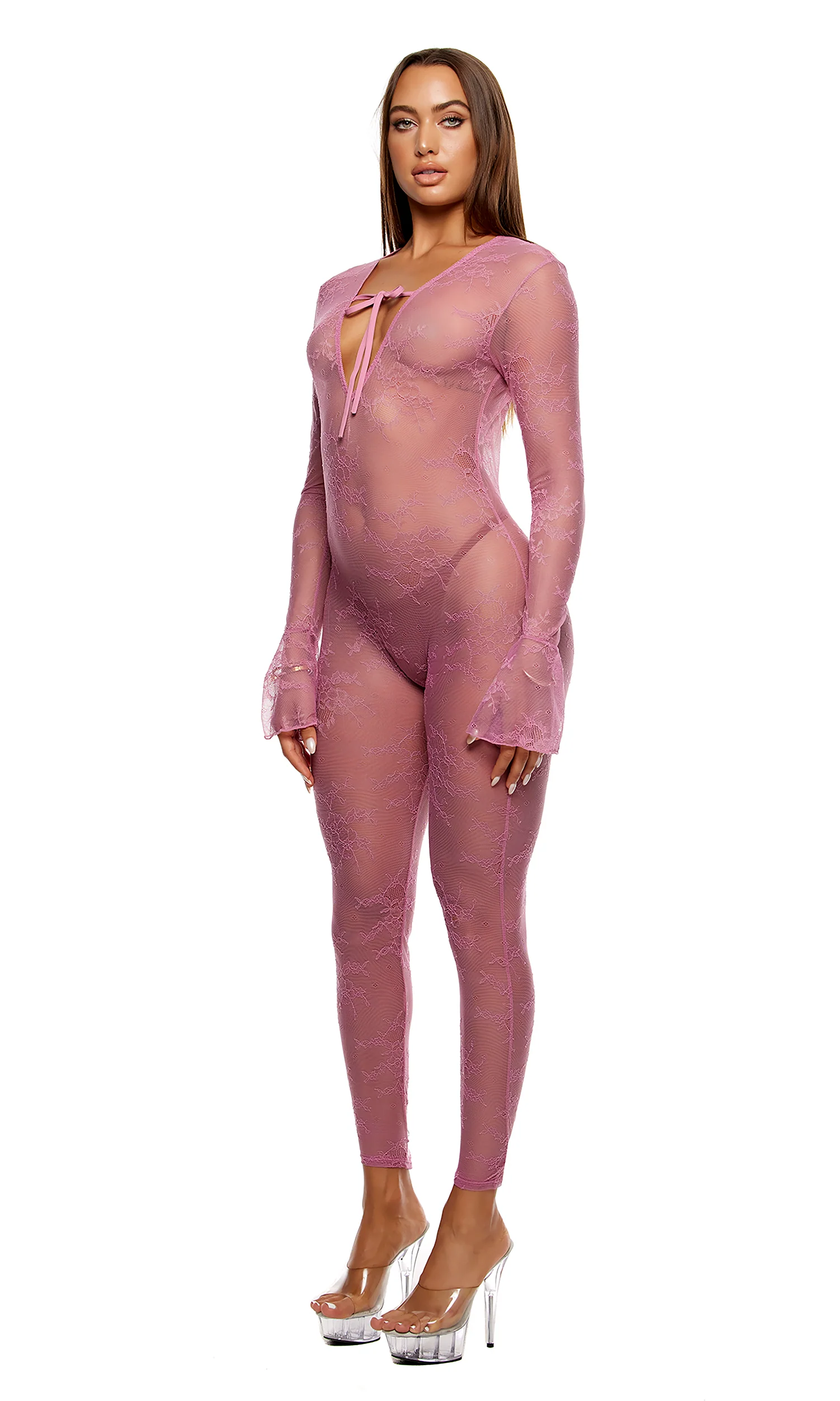 Take It Easy Lounge Lace Jumpsuit - Mauve - Image 4
