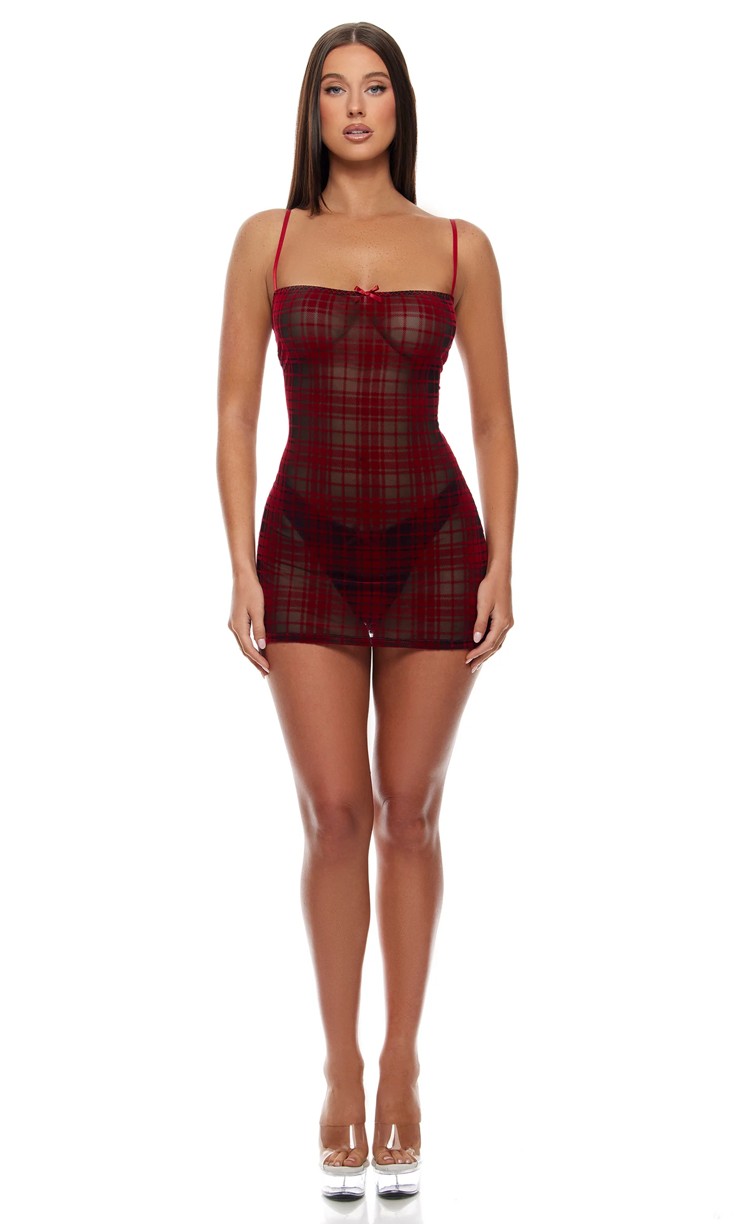 Velvet Lines 2-Piece Plaid Chemise Set - Red - Image 3