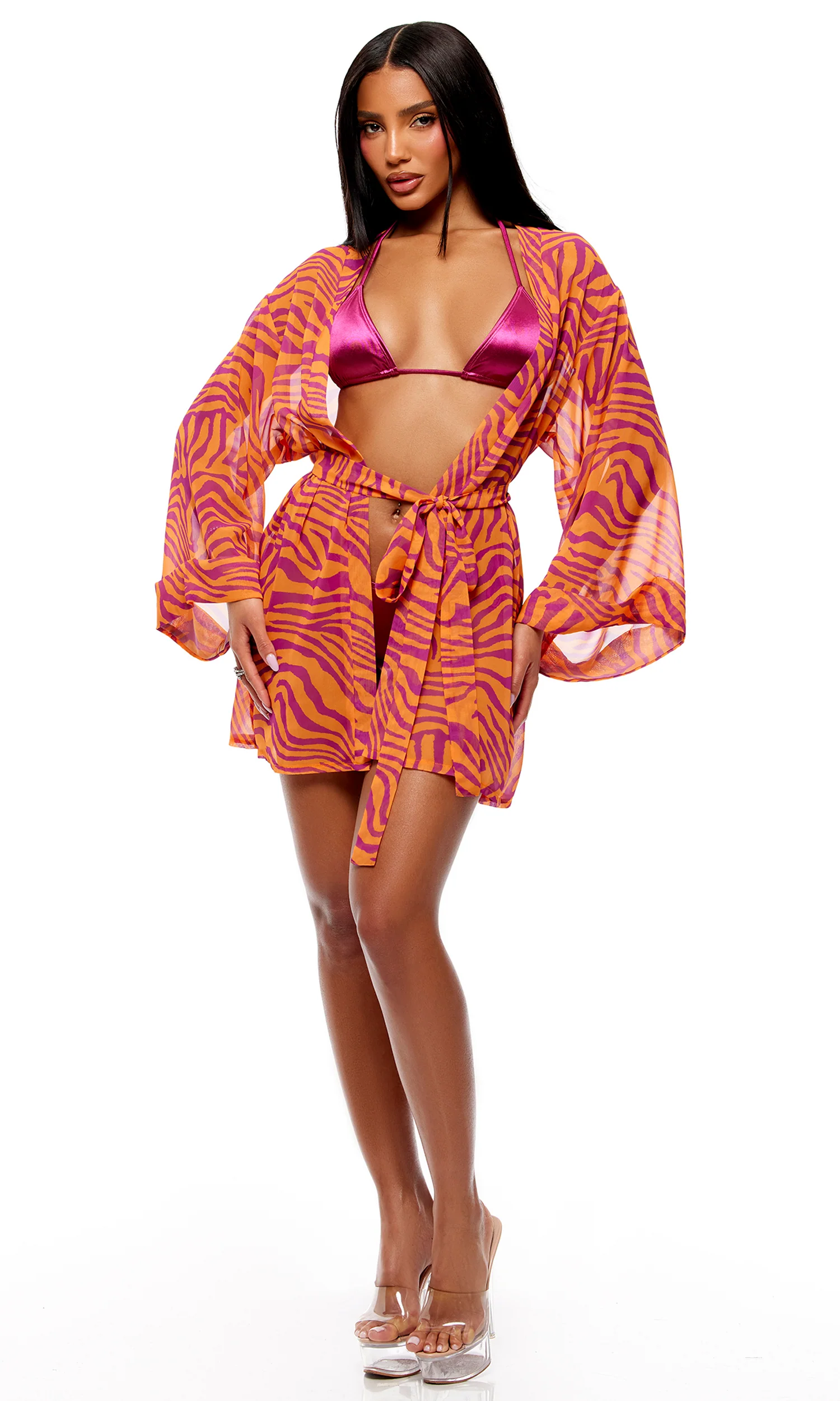 Wild Getaway 2-Piece Coverup Zebra Print Kimono - Pink Combo - Image 3