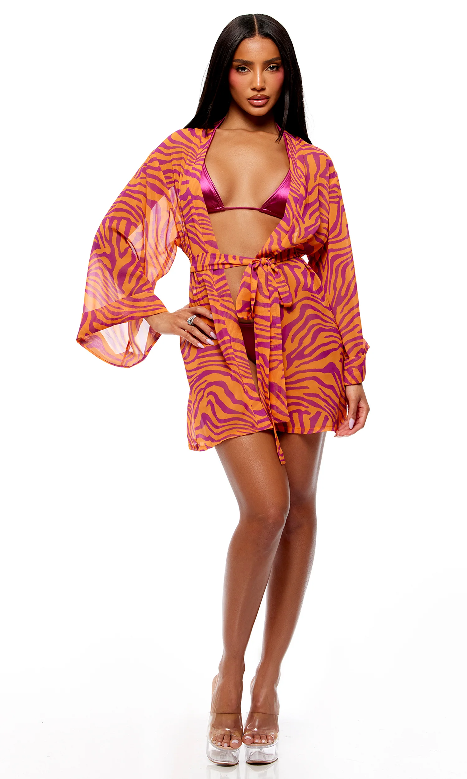 Wild Getaway 2-Piece Coverup Zebra Print Kimono - Pink Combo - Image 4